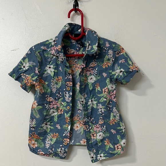 Art Class Blue and Green Button Down Shirt Vibrant Floral Design - Picture 1 of 2